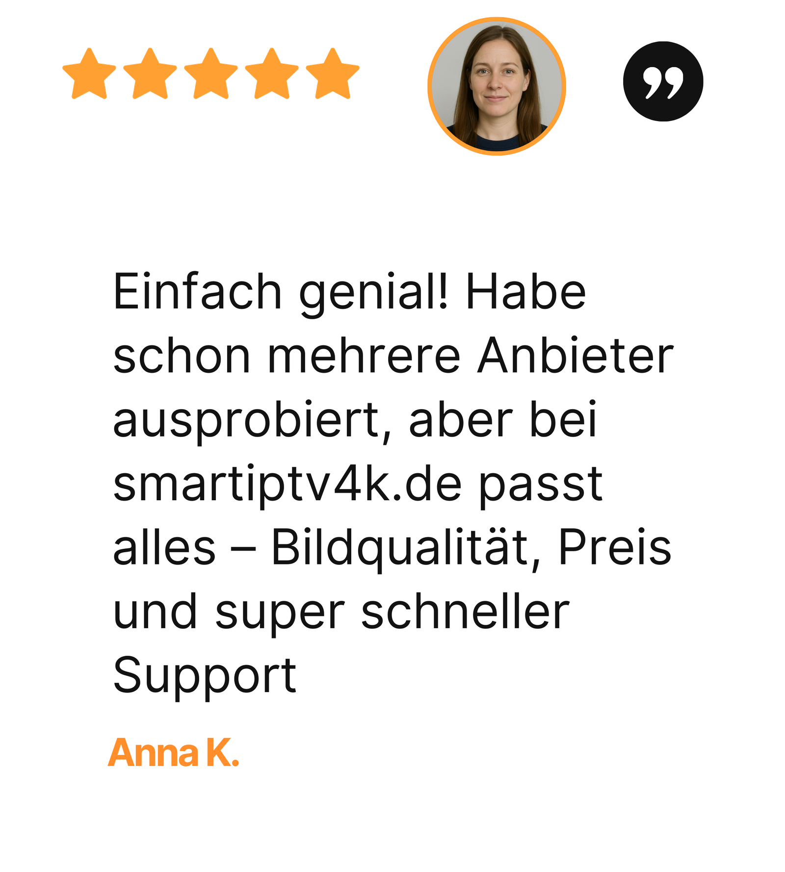 Smart IPTV Kundenrezension – 5-Sterne Google-Bewertung mit Profilfoto und Zitat