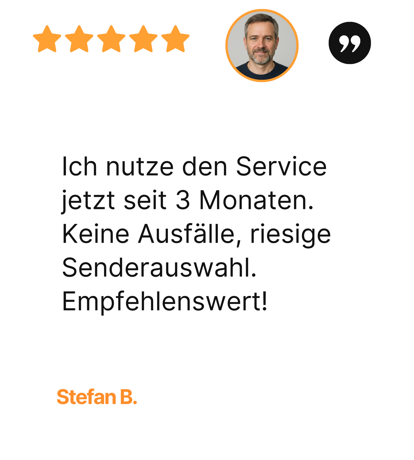 Smart IPTV Kundenrezension – 5-Sterne Google-Bewertung mit Profilfoto und Zitat