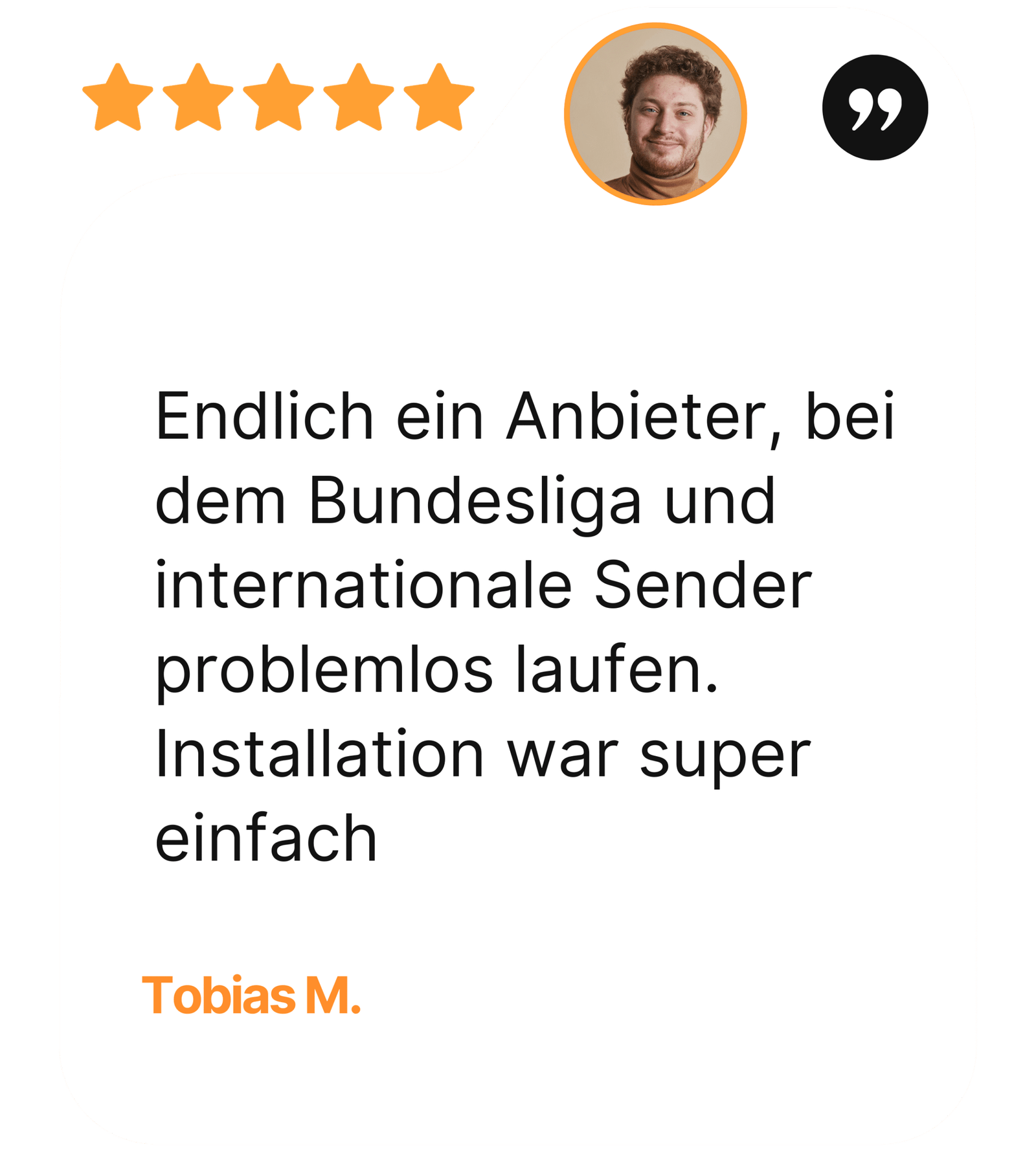 Smart IPTV Kundenrezension – 5-Sterne Google-Bewertung mit Profilfoto und Zitat